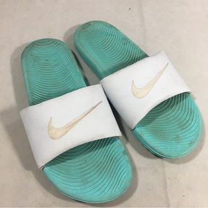 Nike Kawa Mint Green Blue White Comfort Slides Sandal Foam Women's US 9 Comfort